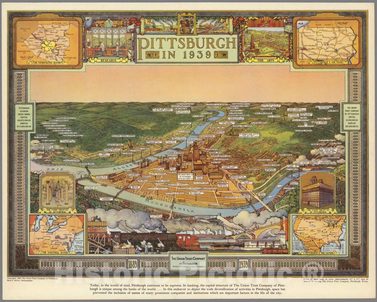 Historic Map : Pittsburgh in 1939. v1 - Vintage Wall Art