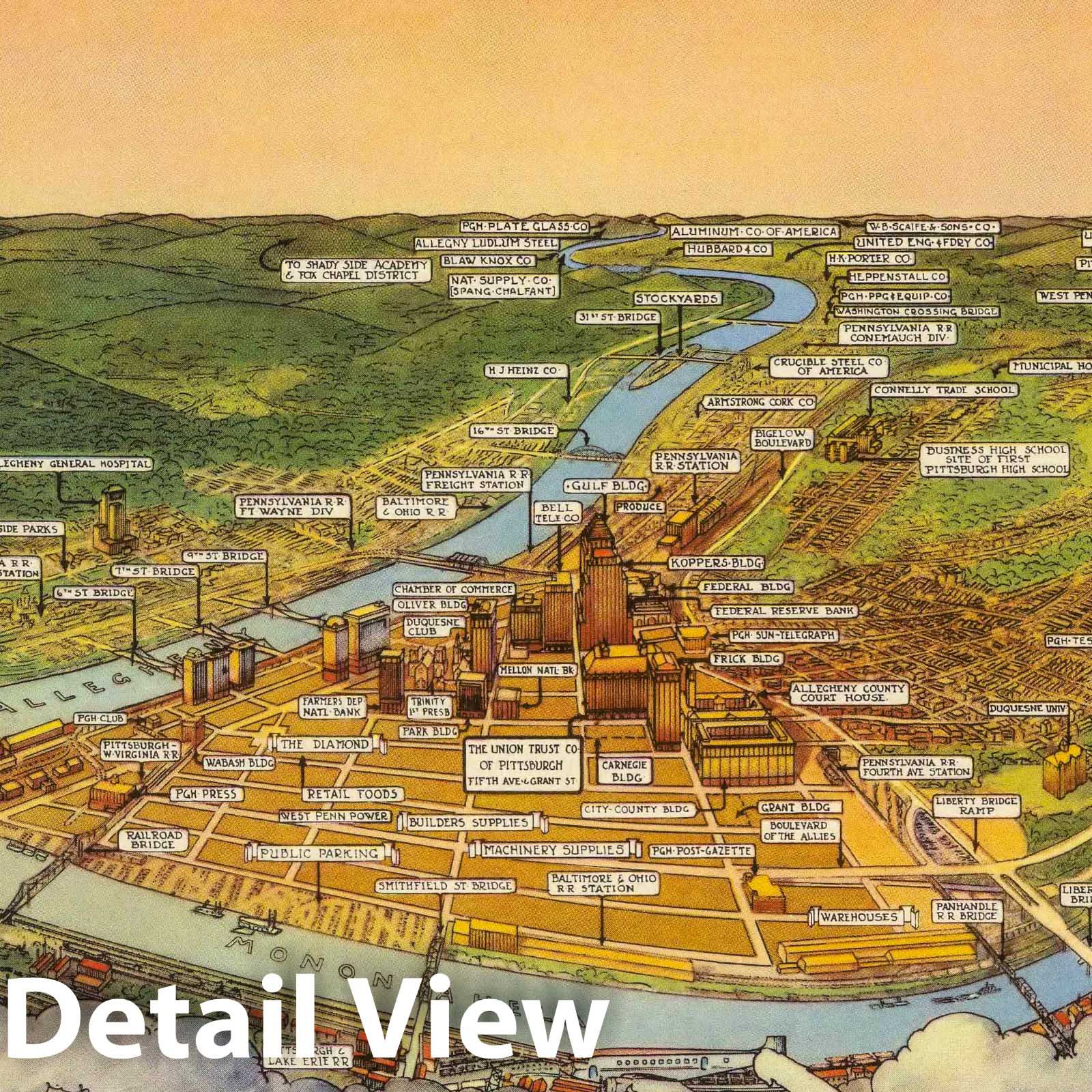Pittsburgh, Pennsylvania - Pictorial Map, 1939 - Historical Map Print