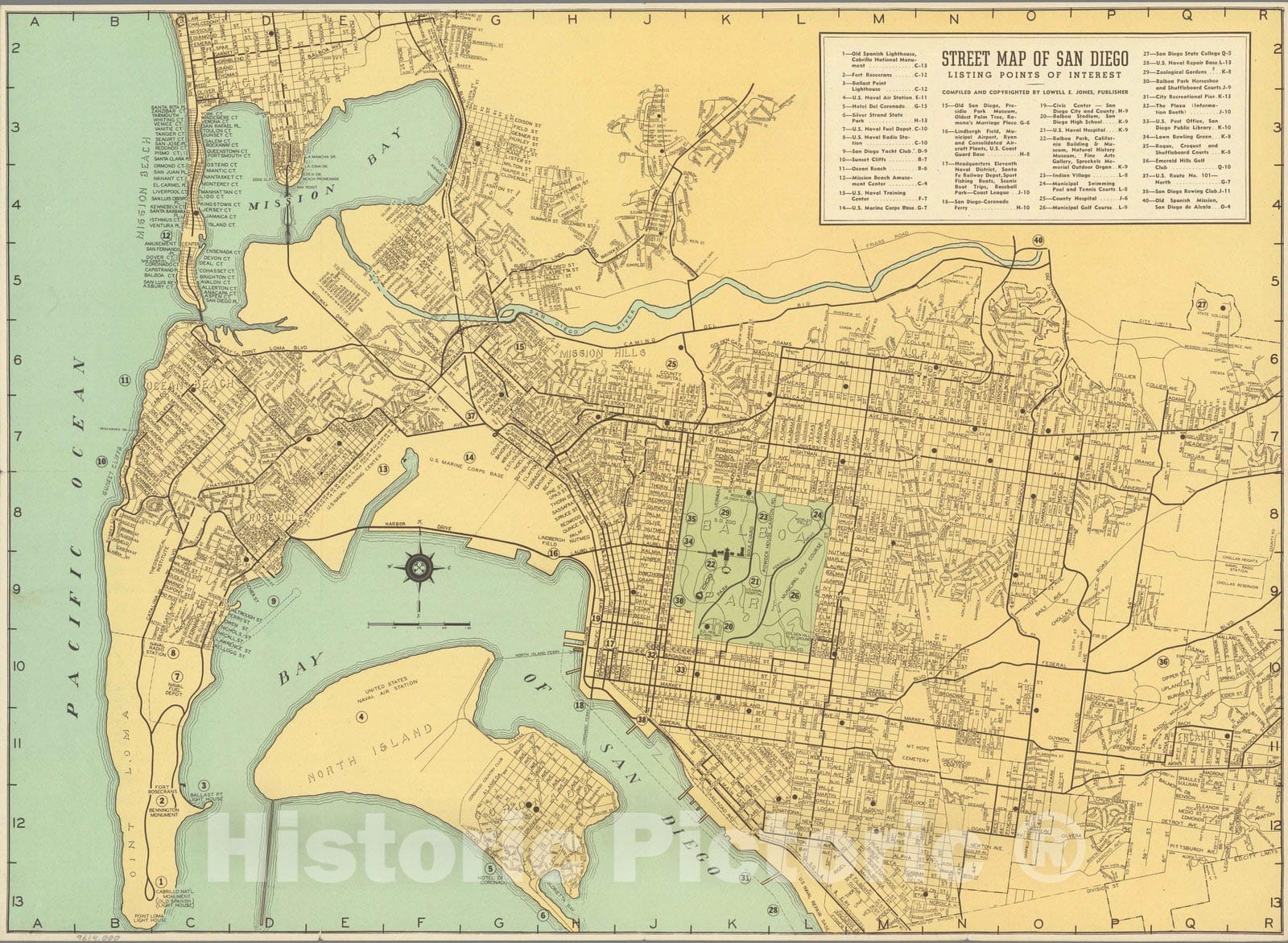 San Diego, California - Pictorial Map, 1935 - Historical Map Print