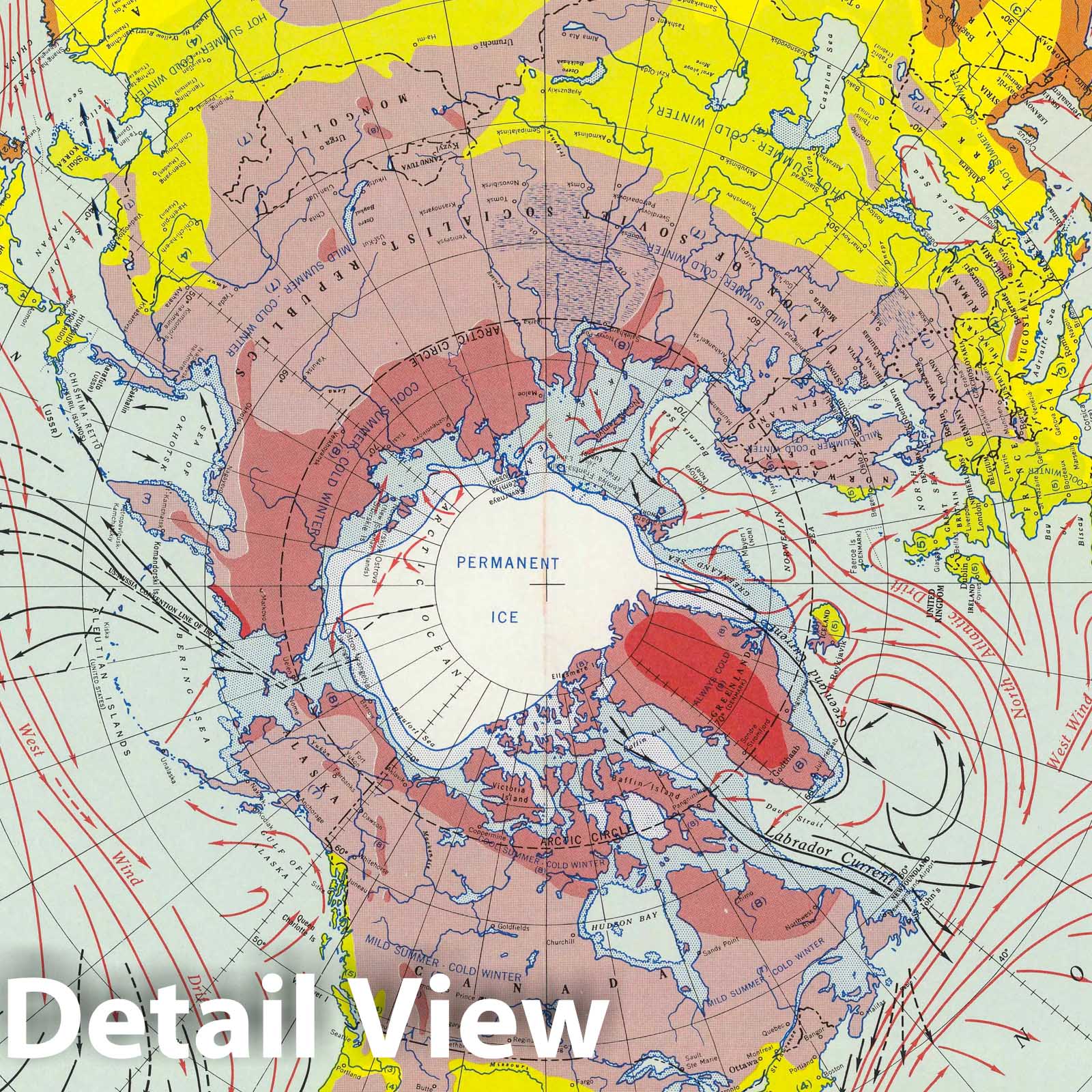 Northern Hemisphere - Temperature and Ocean Currents Chart, 1957 - Historical Map Print