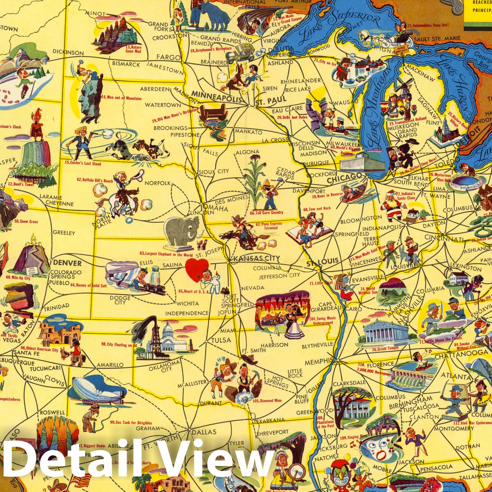 Historic Map : Greyhound Bus Lines Map of This Amazing America. Natural and Man-Made Wonders, 1941 - Vintage Wall Art