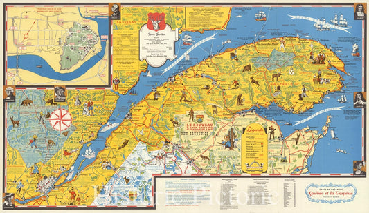 Historic Map : Quebec (Canada), Gaspe Peninsula (Canada) Carte de Vacances Quebec et la Gaspesie Holiday Guide. 1964 , Vintage Wall Art