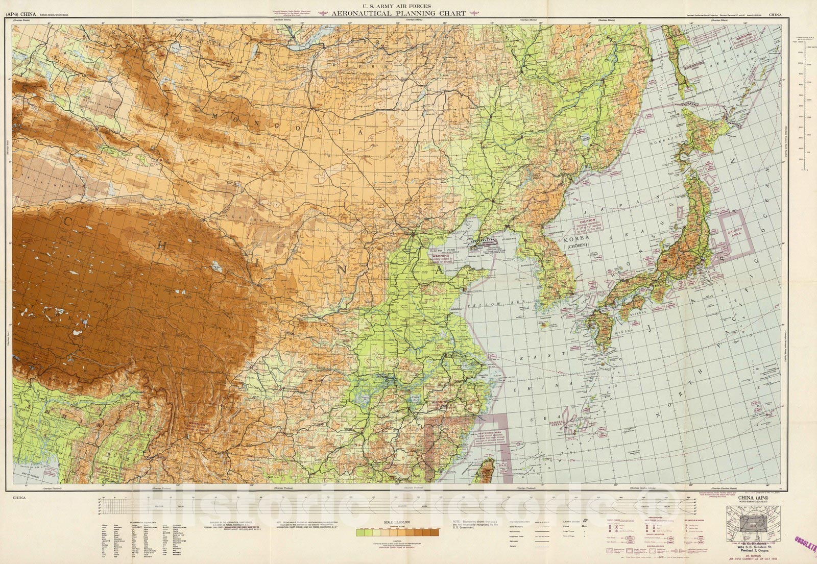 China - Aeronautical Chart, 1951 - Historical Map Print
