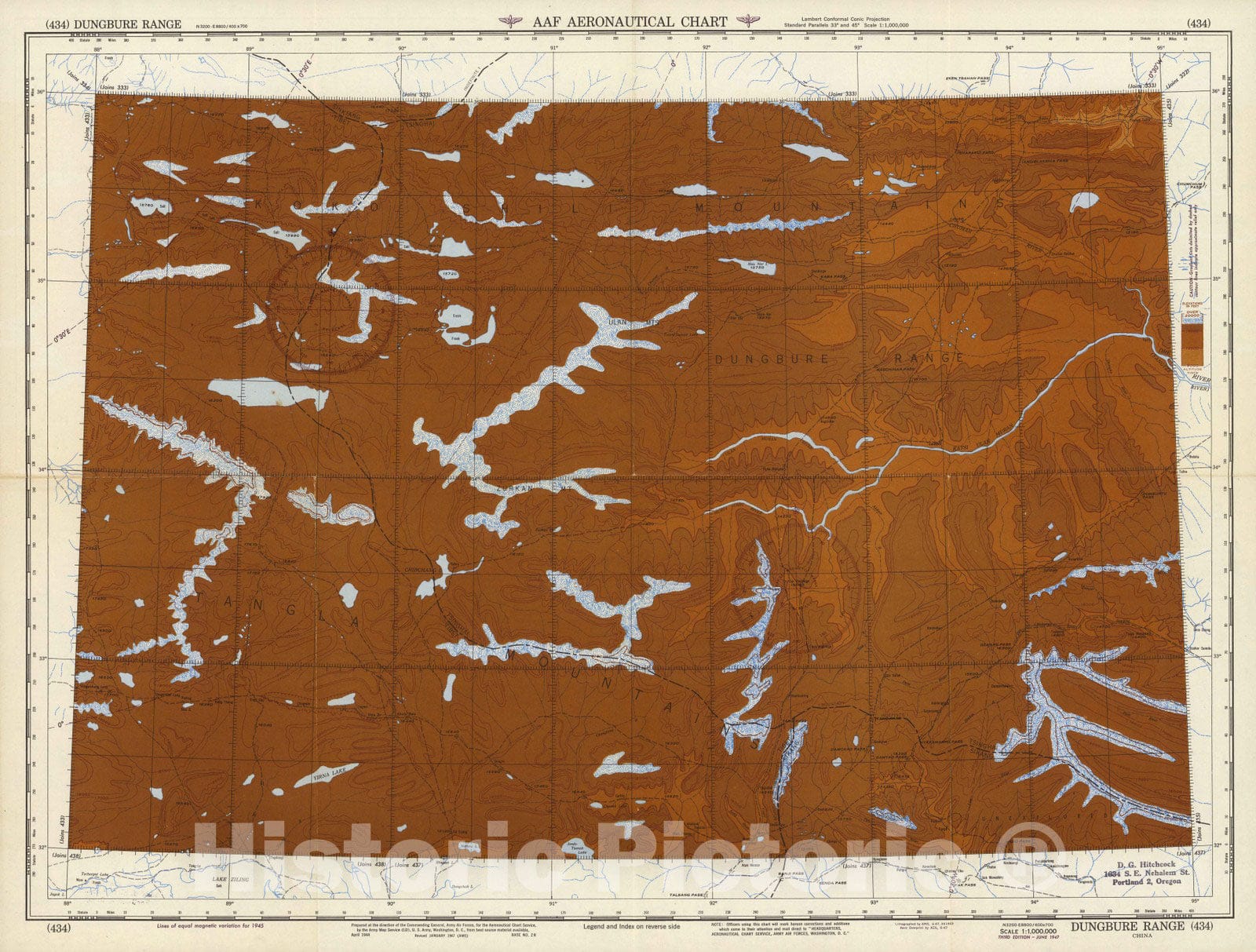 Historic Map : World Aeronautical Chart. Dungbure Range (434). 1947 - Vintage Wall Art