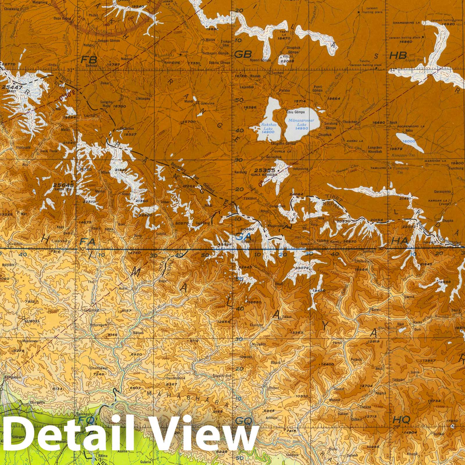Kailas Range Aeronautical Chart 1951 - China, Nepal, India Map Print