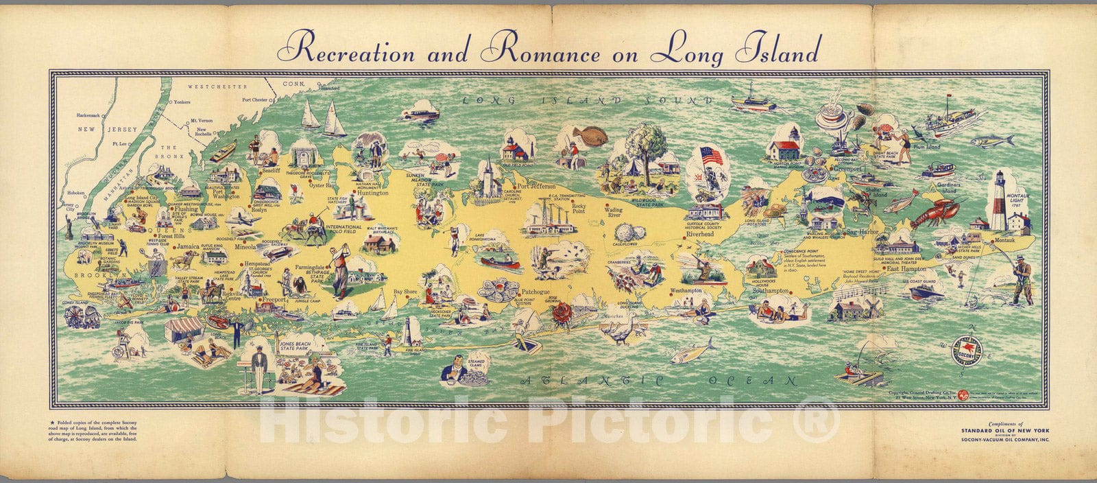 Long Island, New York - Pictorial Map, 1933 - Historical Map Print