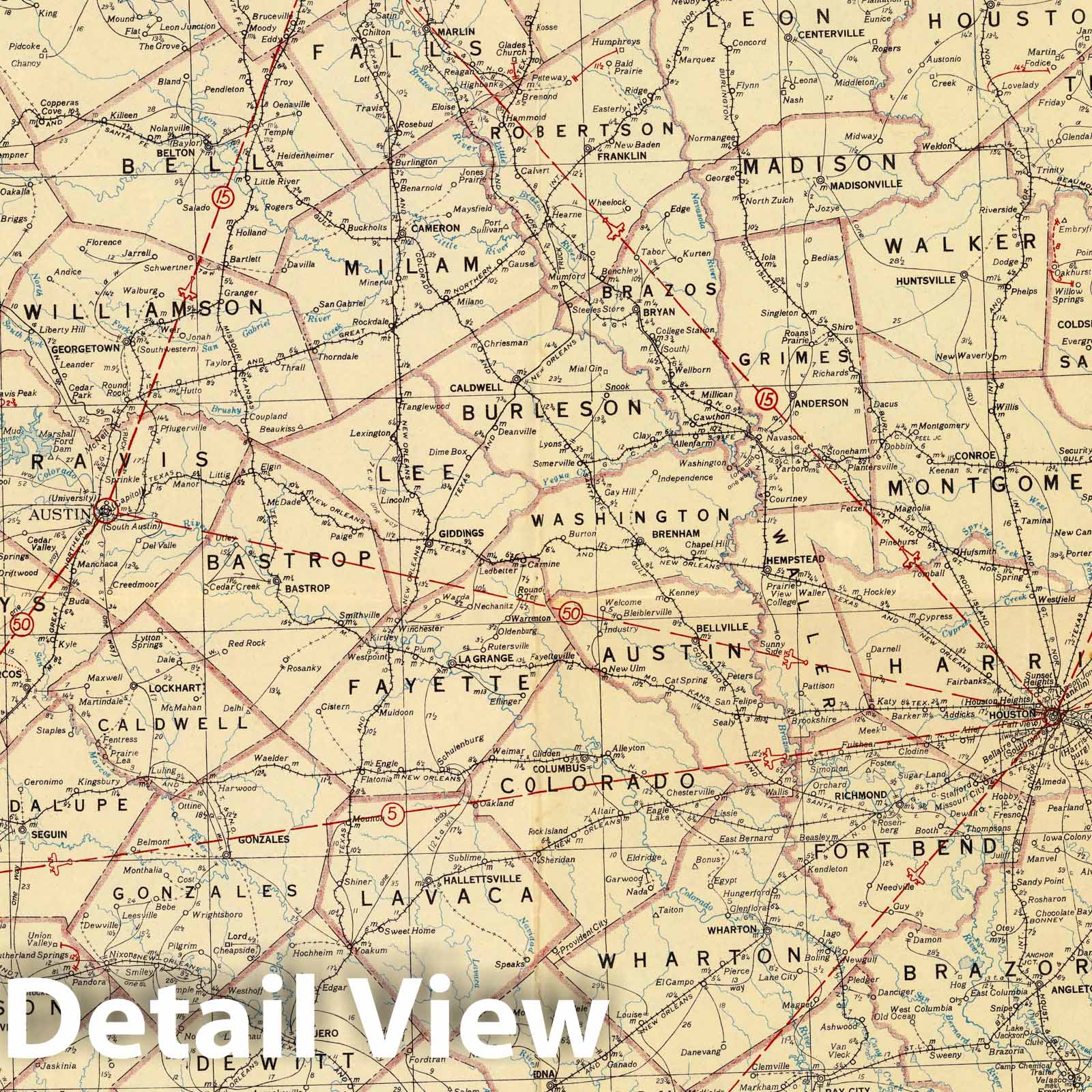 Texas - Post Route Map, 1944 - Historical Map Print