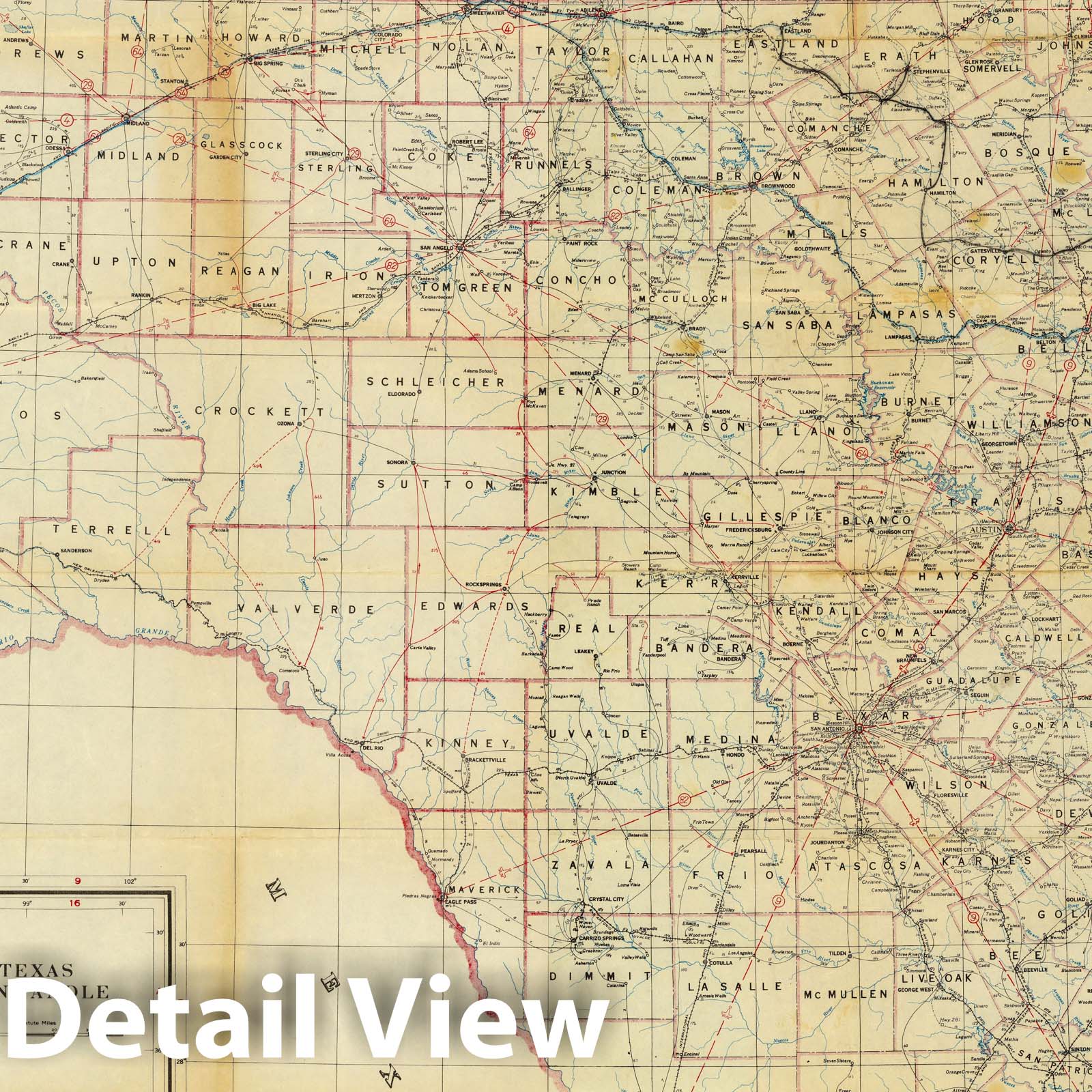 Texas Post Route Map, 1948 - Historical Map Print