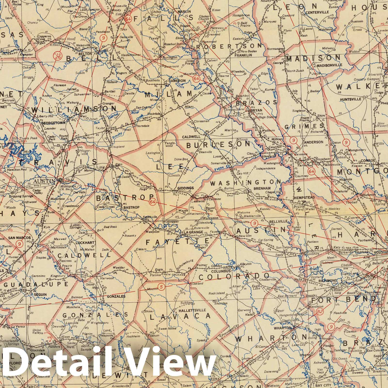 Texas, Eastern Division - Post Route Map, 1950