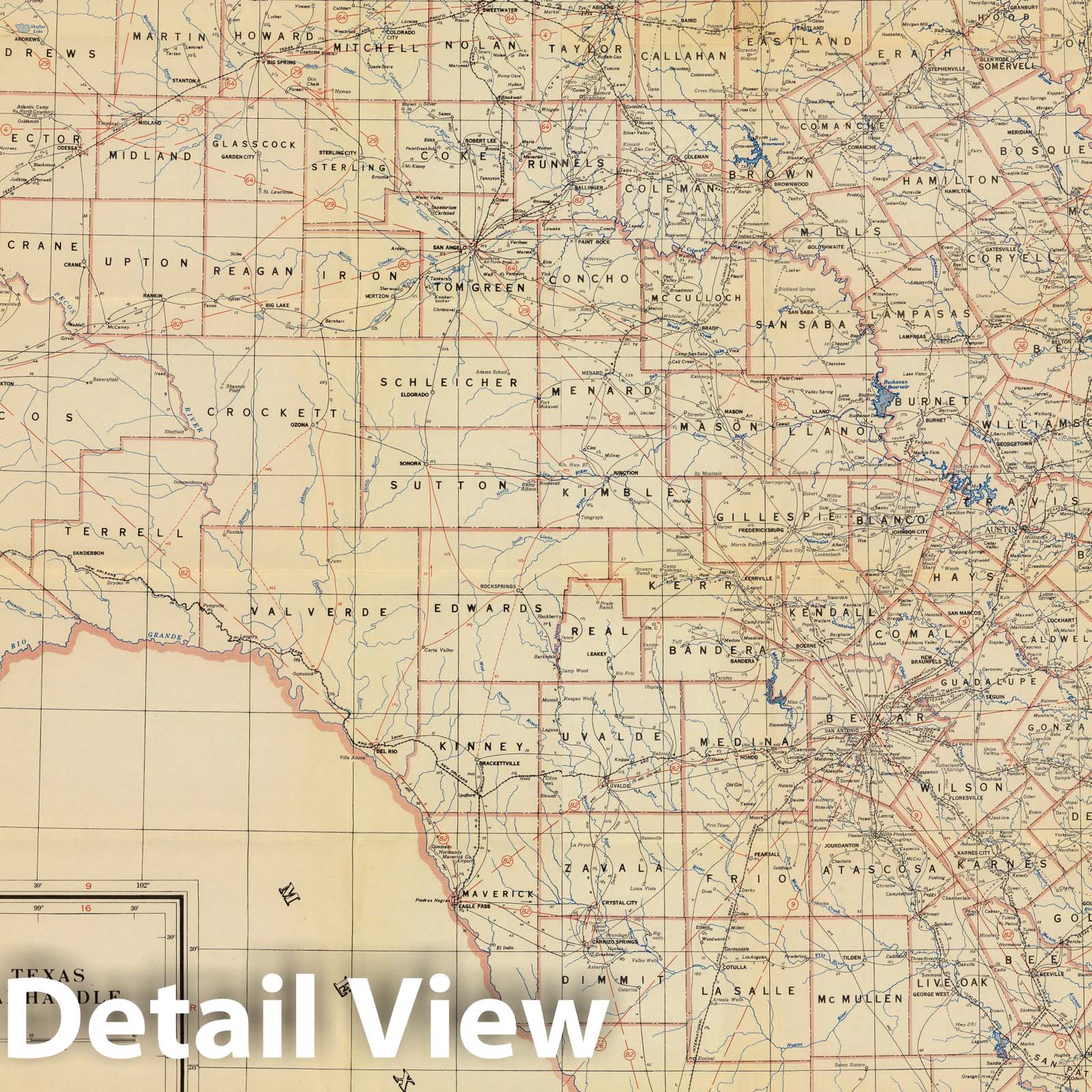 Texas Post Route Map, 1950 - Historical Map Print