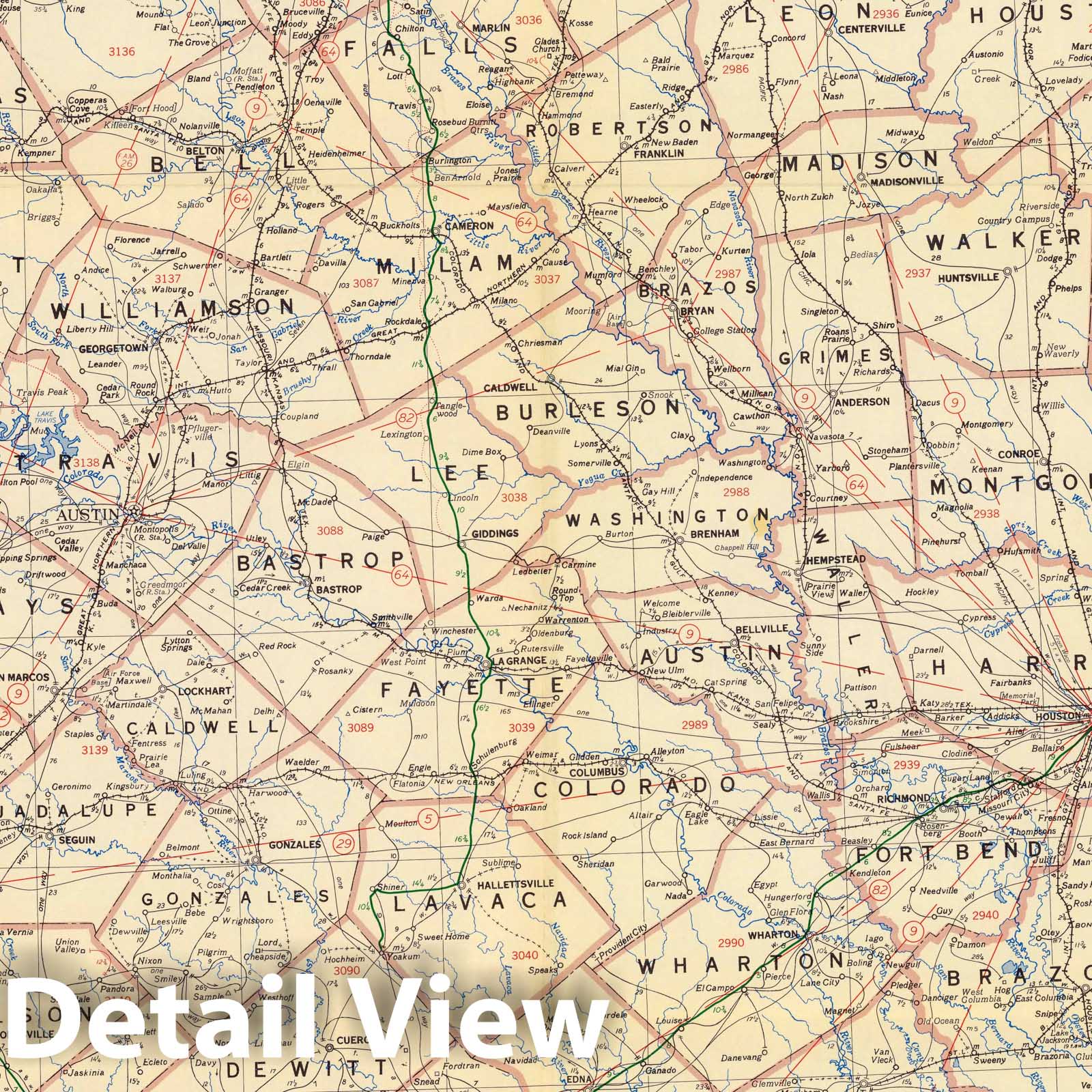 Texas Post Route Map, 1954 - Historical Map Print