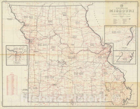 Historic Map : State Postal Map Missouri October 30, 1964. - Vintage Wall Art