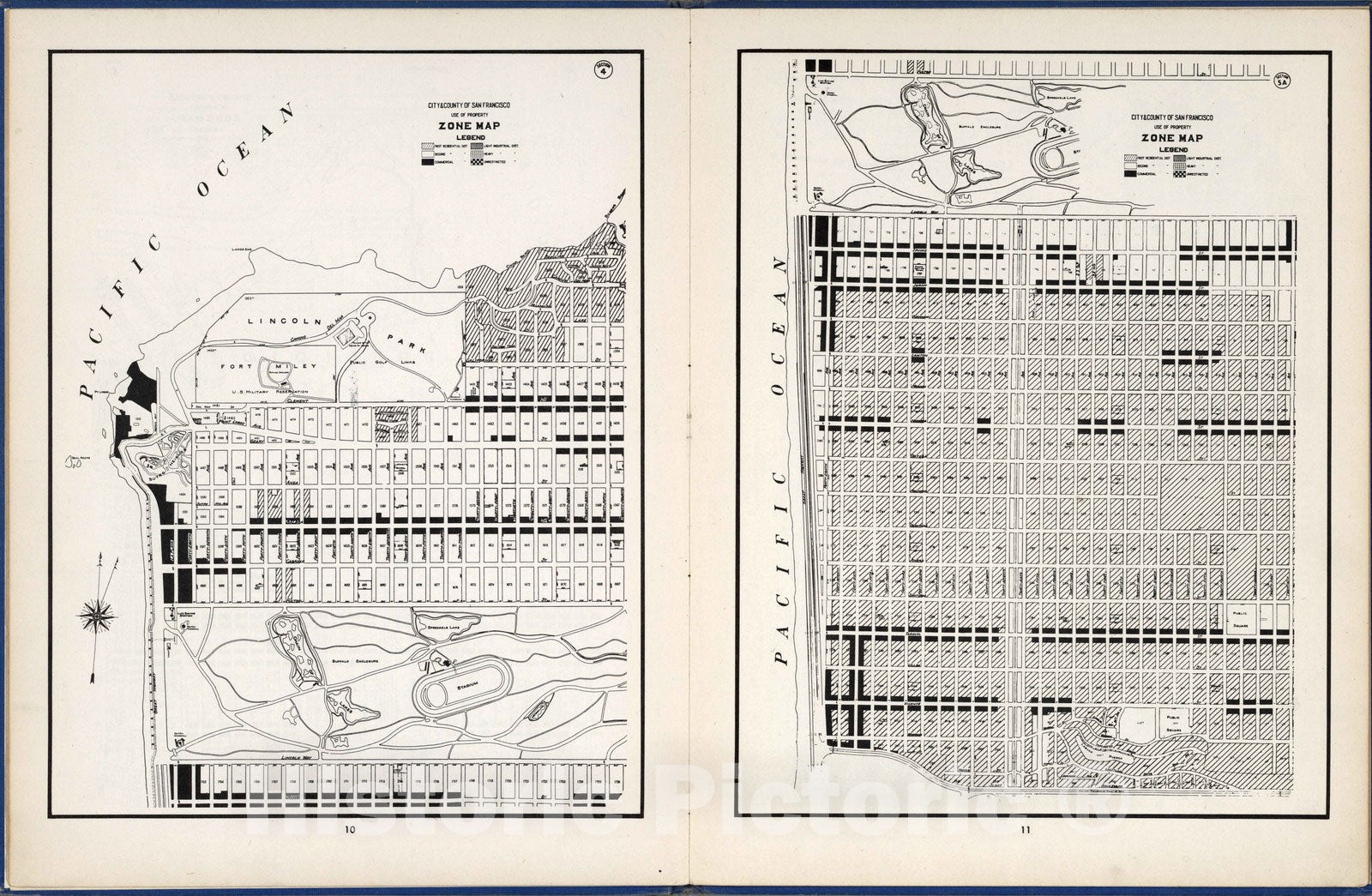 Historic Map : City and County of San Francisco Use of Property, Zone Map, Section 4 Section 5A, 1948 - Vintage Wall Art