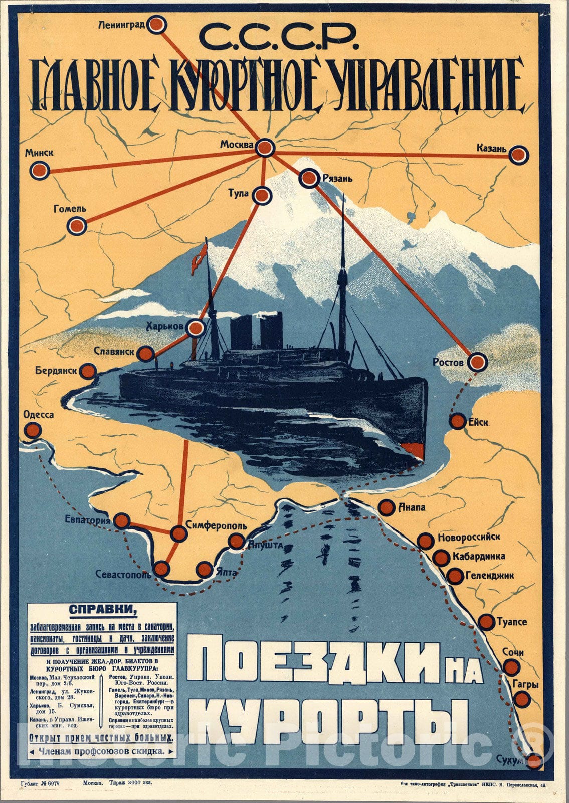 Historic Map : Russia, S.S.S.R. Glavnoe Kurortnoe Upravlenie. Sukhum. Poyezaki Kurorty. 1930 , Vintage Wall Art
