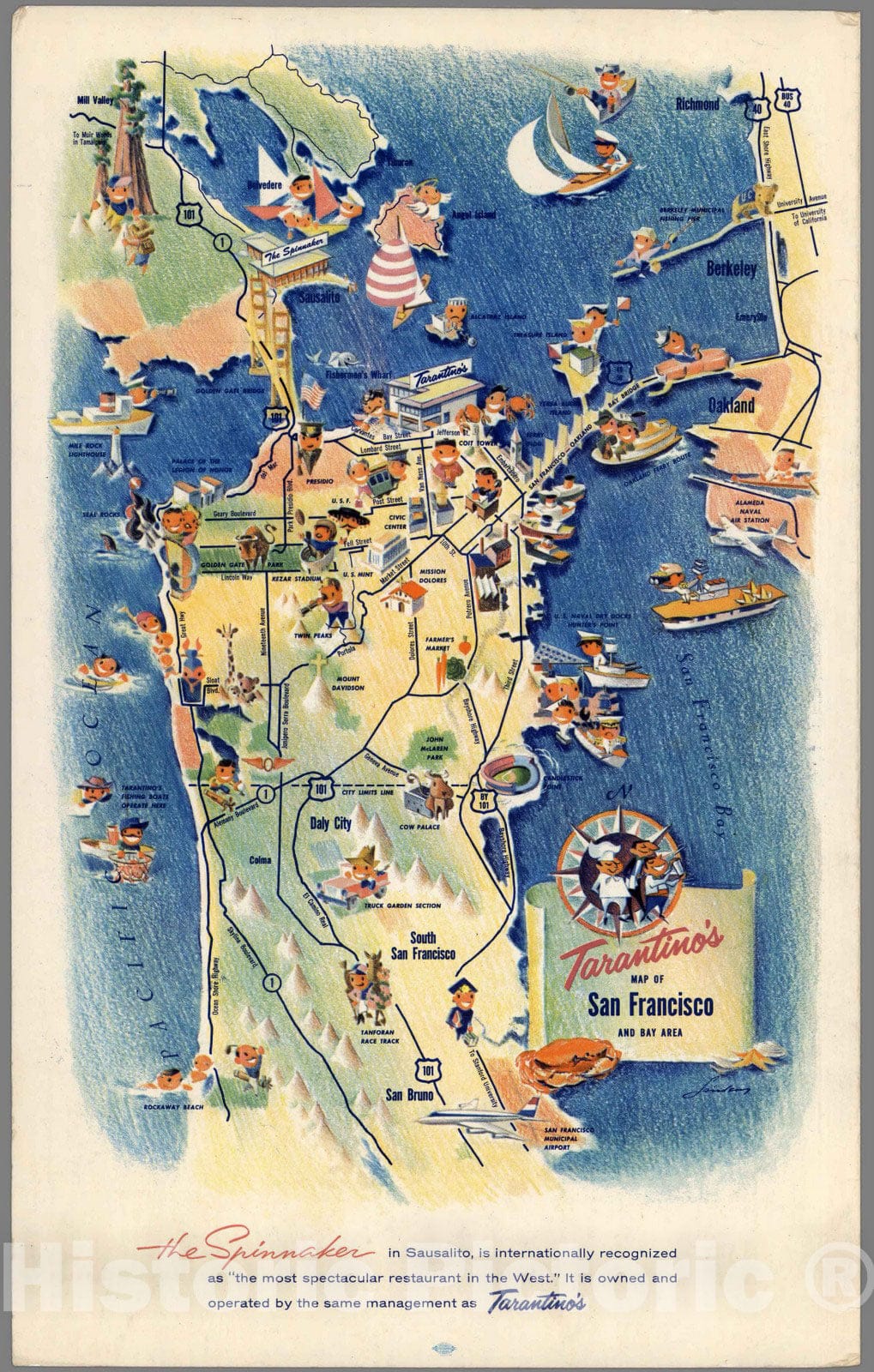 Historic Map : Tarantinos' map of San Francisco and Bay Area. Lindsay, 1950 - Vintage Wall Art