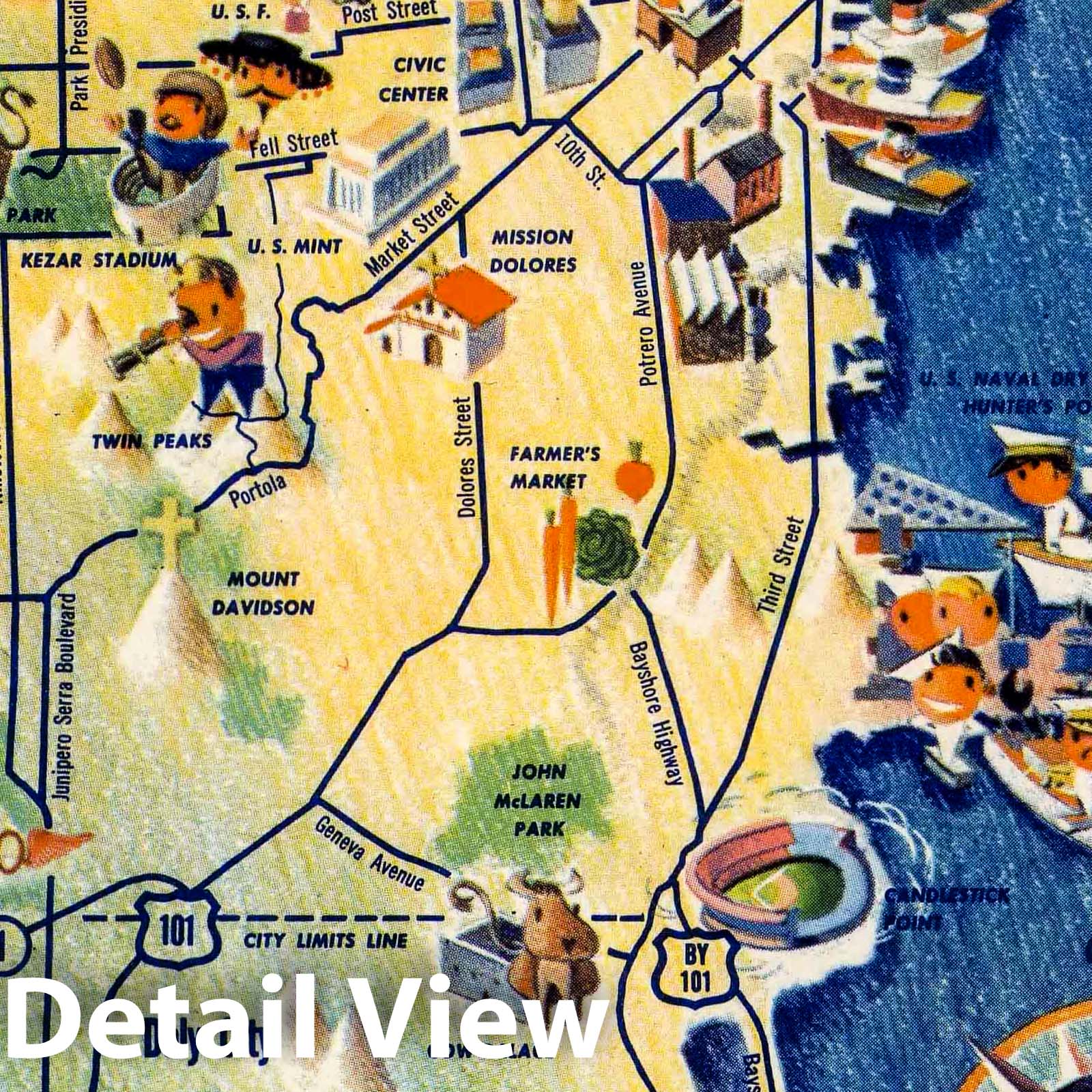 San Francisco Bay Area Pictorial Map, 1950 - Historical Map Print