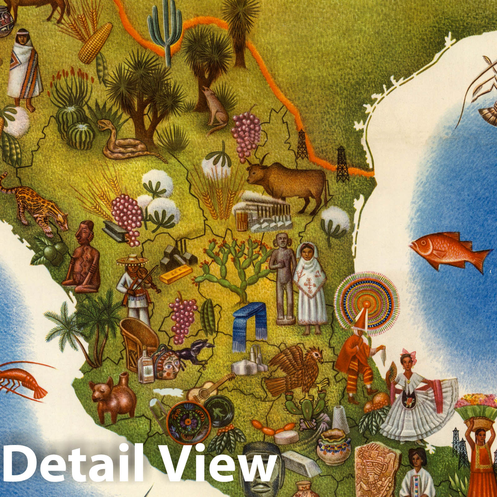 Mexico - Pictorial Map, 1960 - Historical Map Print