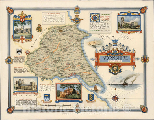Historic Map : Yorkshire : East Riding 1946 - Vintage Wall Art