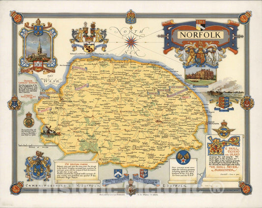 Historic Map : Norfolk 1945 - Vintage Wall Art