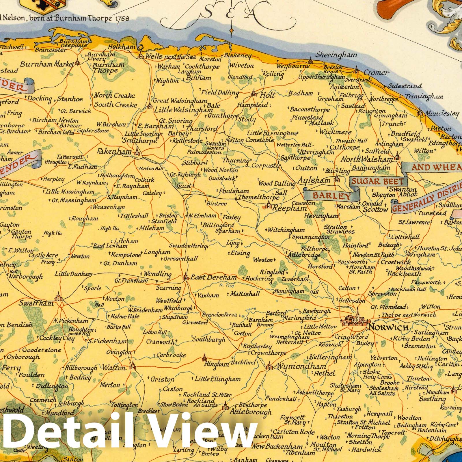 Historic Map : Norfolk 1945 - Vintage Wall Art