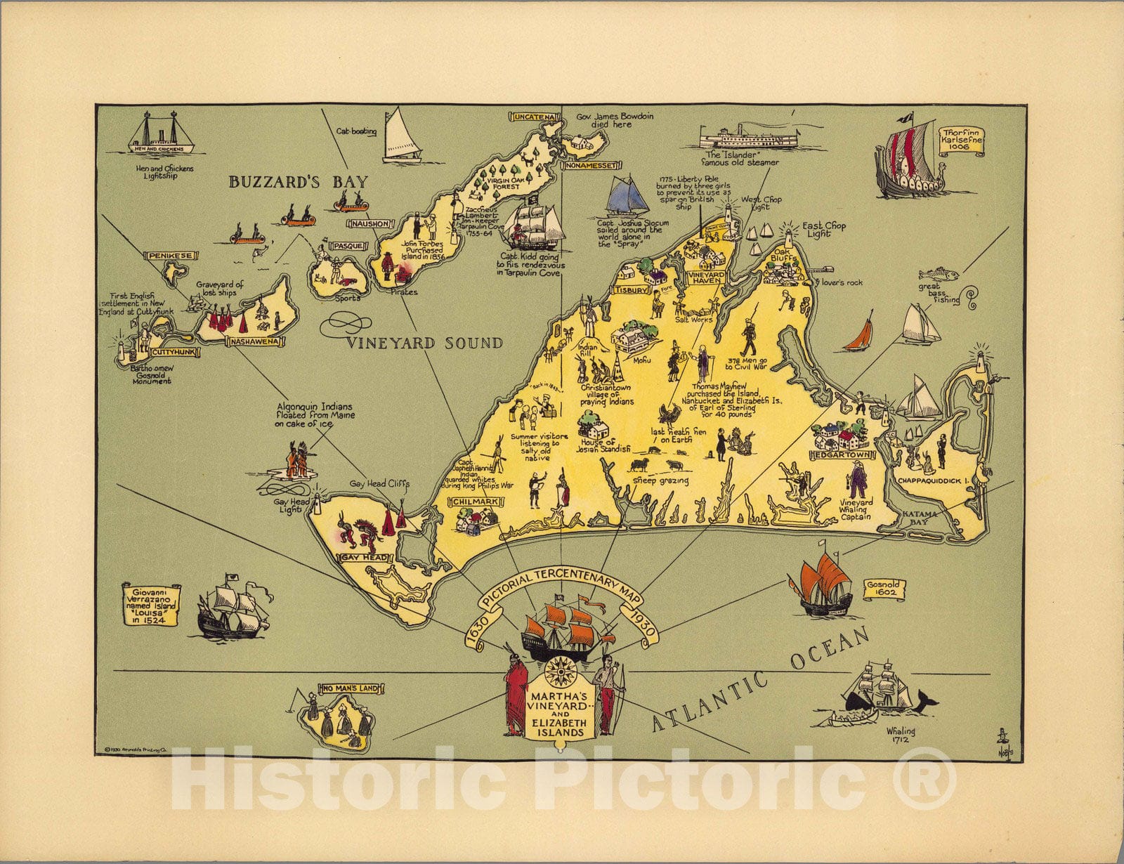 Martha's Vineyard and Elizabeth Islands - Pictorial Map, 1930