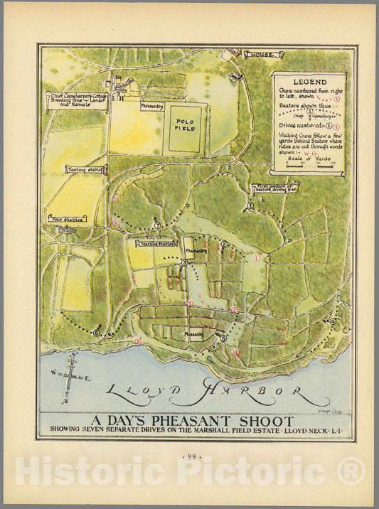 Historic Wall Map : A day 's pheasant shoot 1932 - Vintage Wall Art