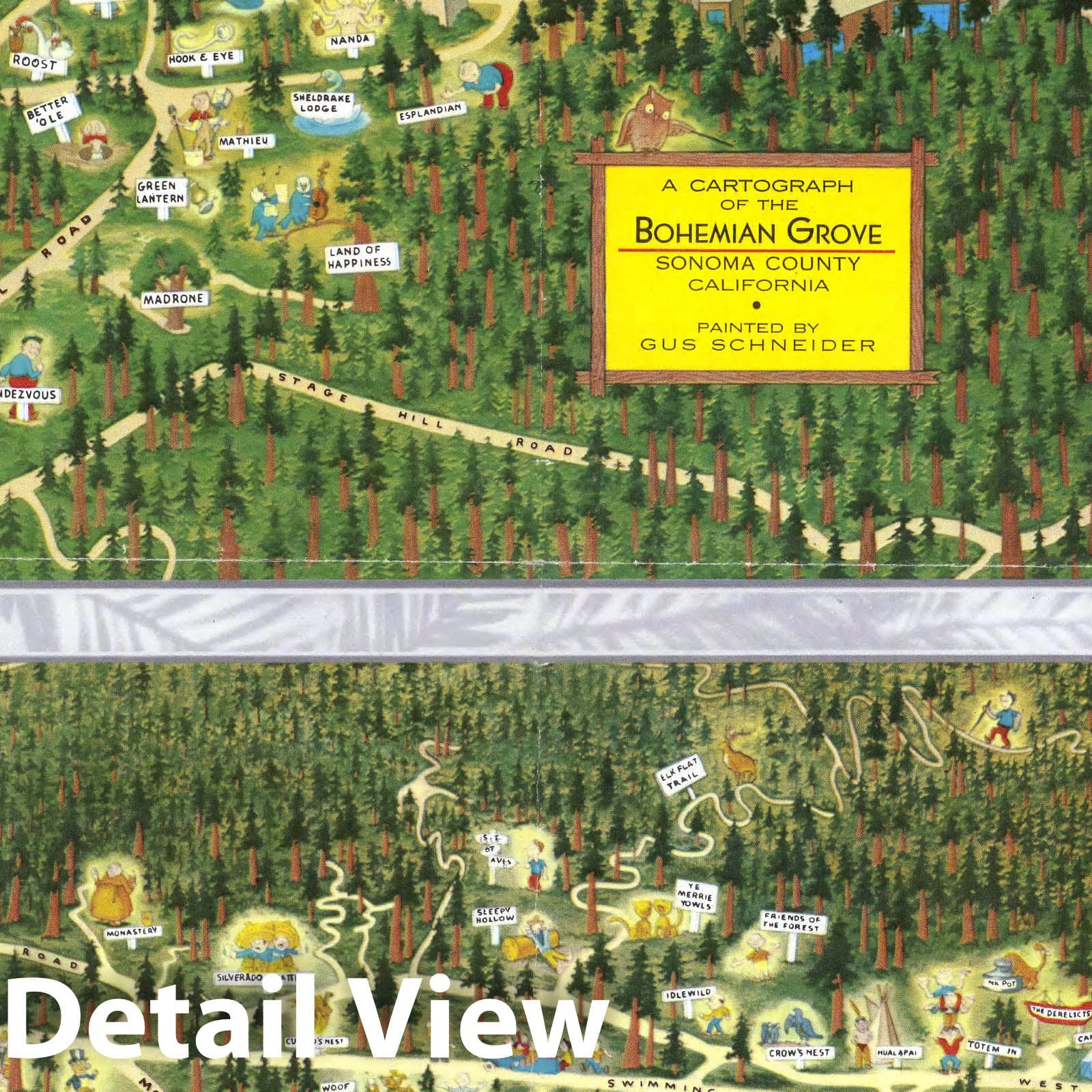 Bohemian Grove, Sonoma County, California - Pictorial Map, 1952
