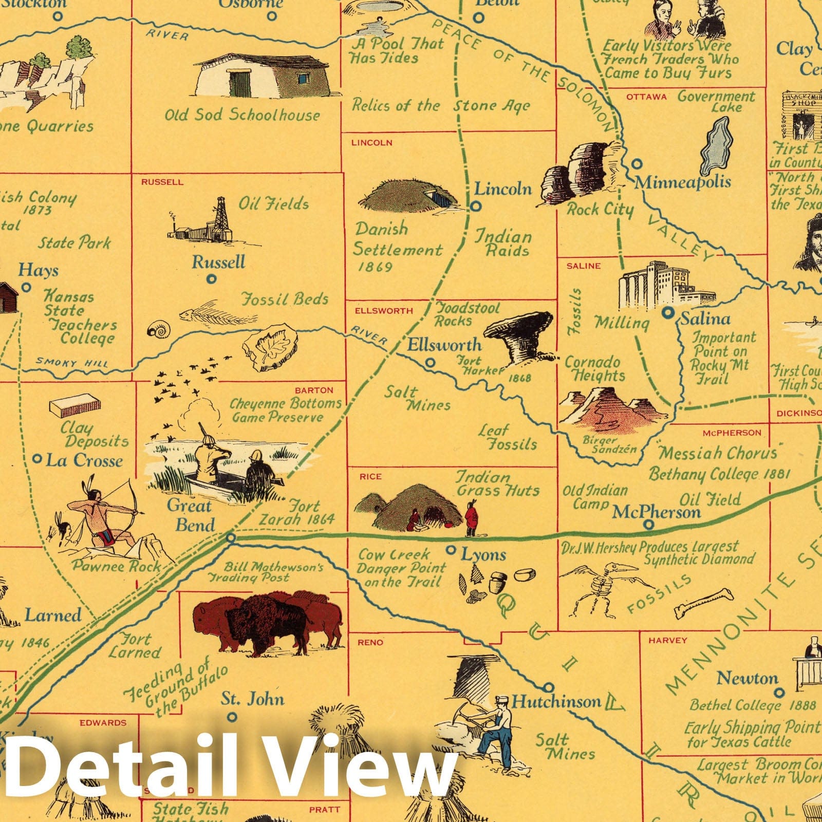 Kansas Pictorial Map 1930 - Historical Map Print
