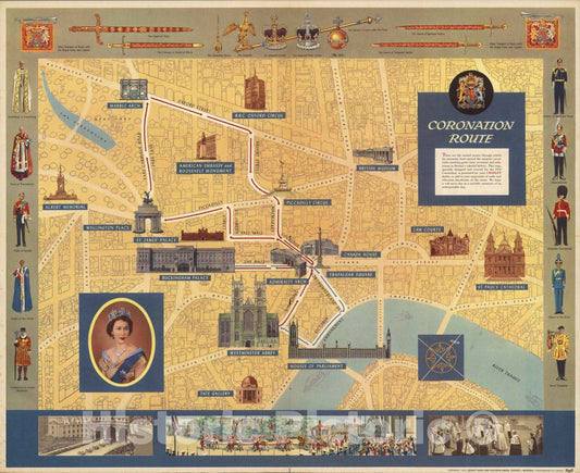 Historic Map : Pamphlet, Coronation route 1953 - Vintage Wall Art