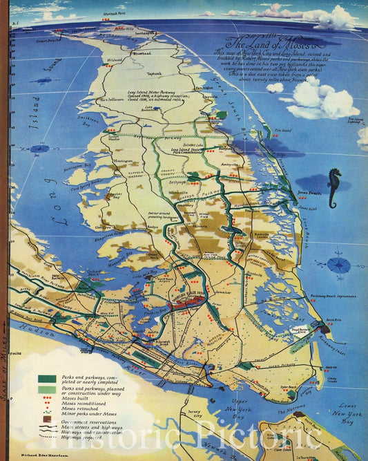Historic Map : The land of Moses. This map of New York City and Long Island, 1938 - Vintage Wall Art