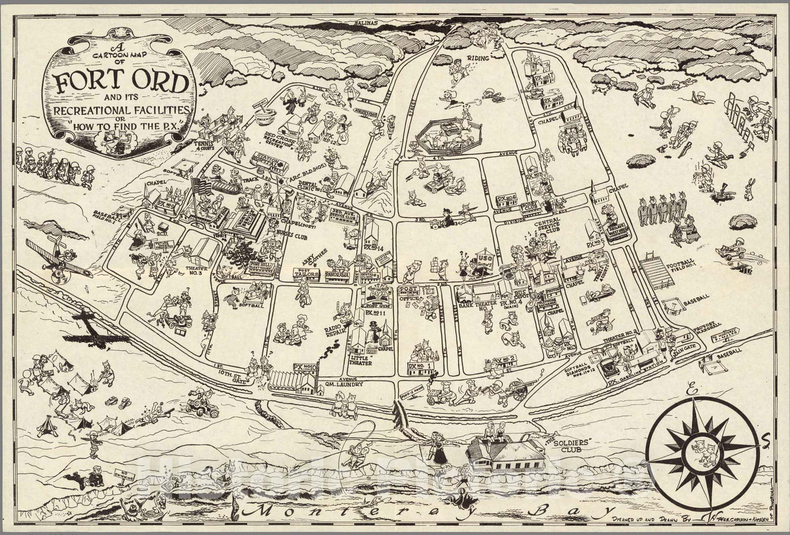 Fort Ord - Pictorial Map, 1944 - Historical Map Print