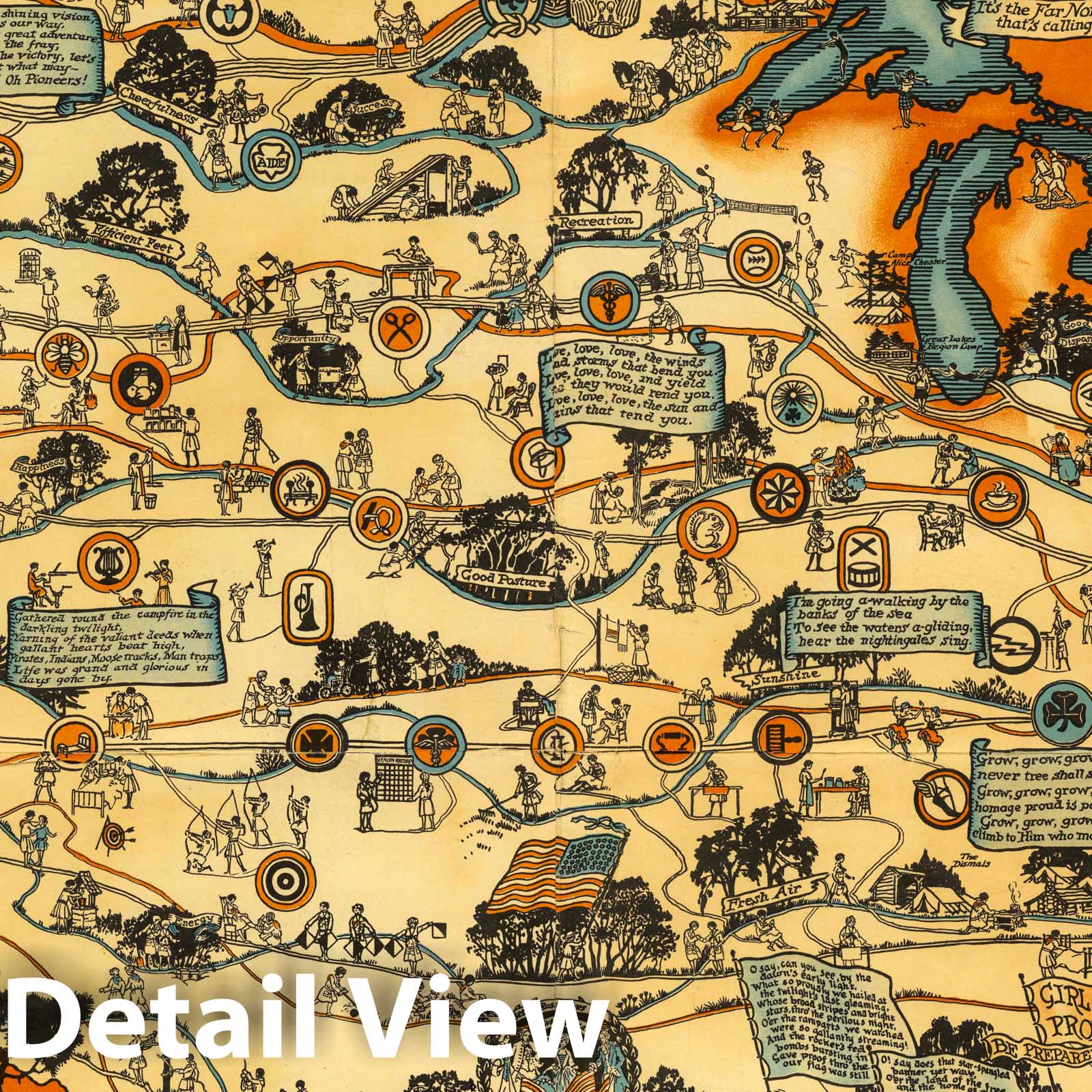 United States - Pictorial Map, 1927 - Girl Scouts Historical Map Print