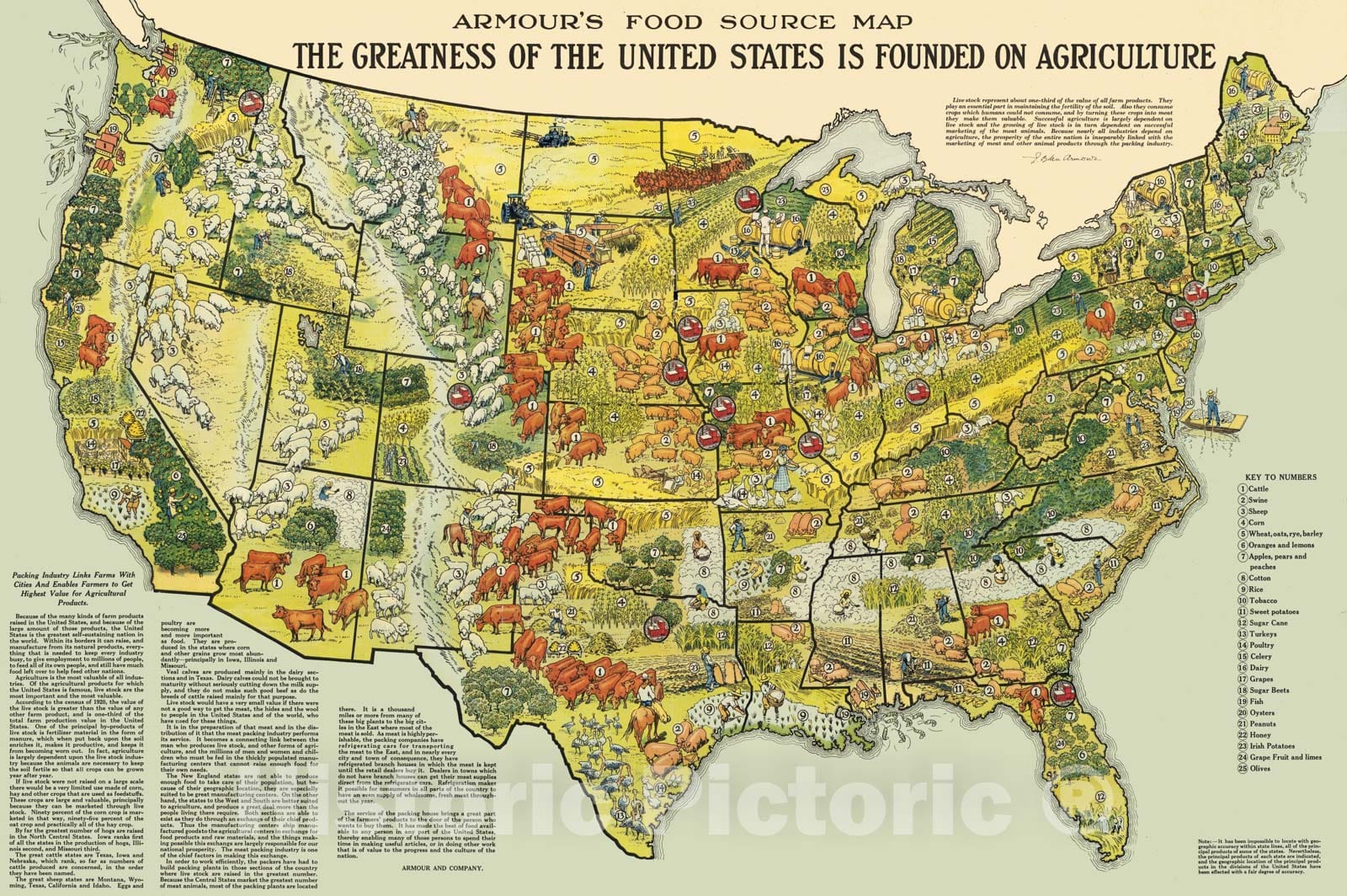 Armour's food source map, 1922 - Vintage Wall Art
