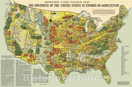 Armour's food source map, 1922 - Vintage Wall Art