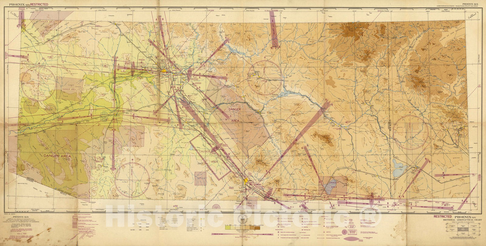 Phoenix, Arizona - Aeronautical Chart, 1944 - Historical Map Print