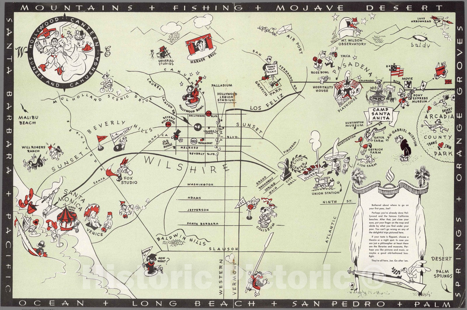 Historic Map : Hollywood Canteen, Sunset and Cahuenga (Map of Los Ageles), 1942 - Vintage Wall Art