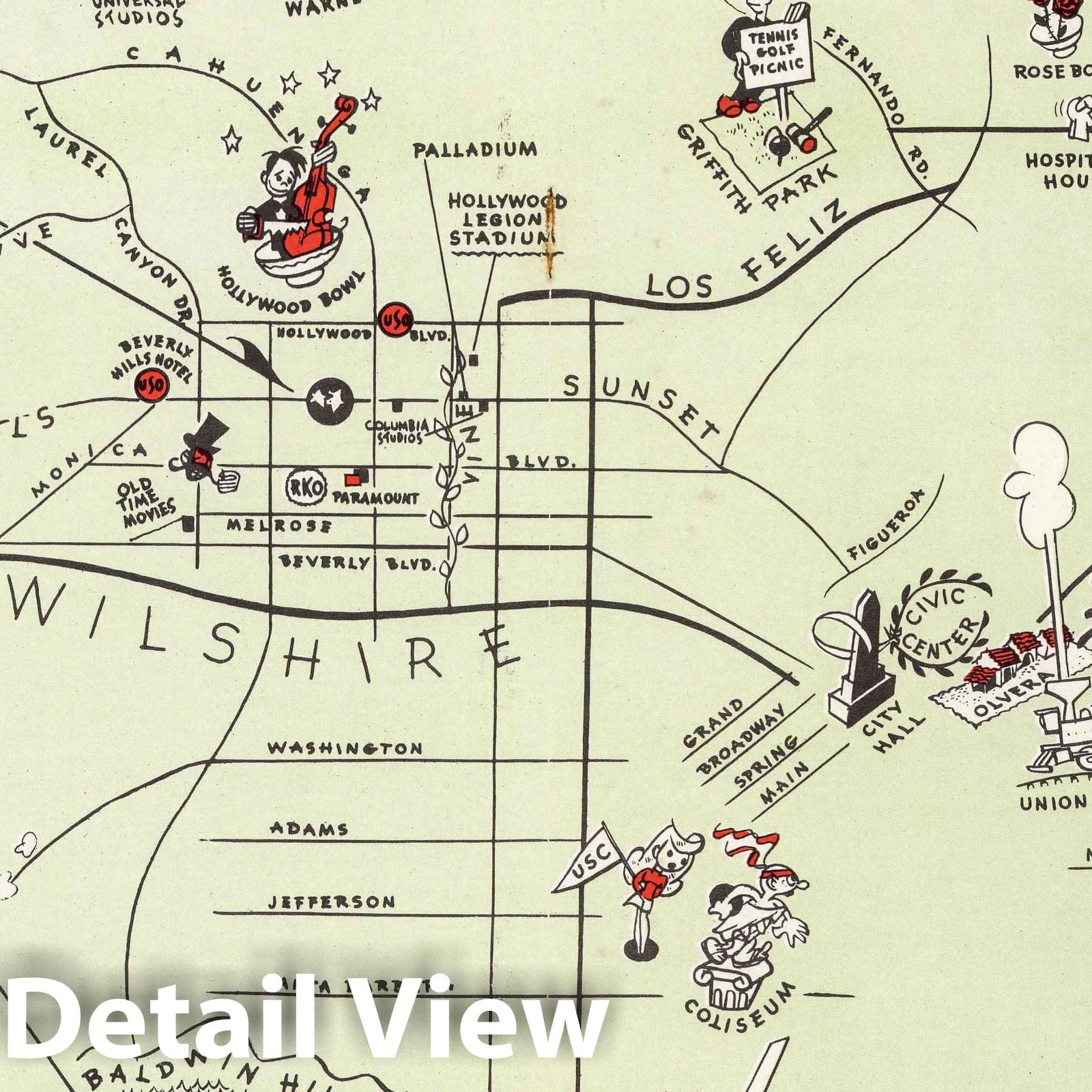 Los Angeles, California - Pictorial Map, 1942 - Historical Map Print