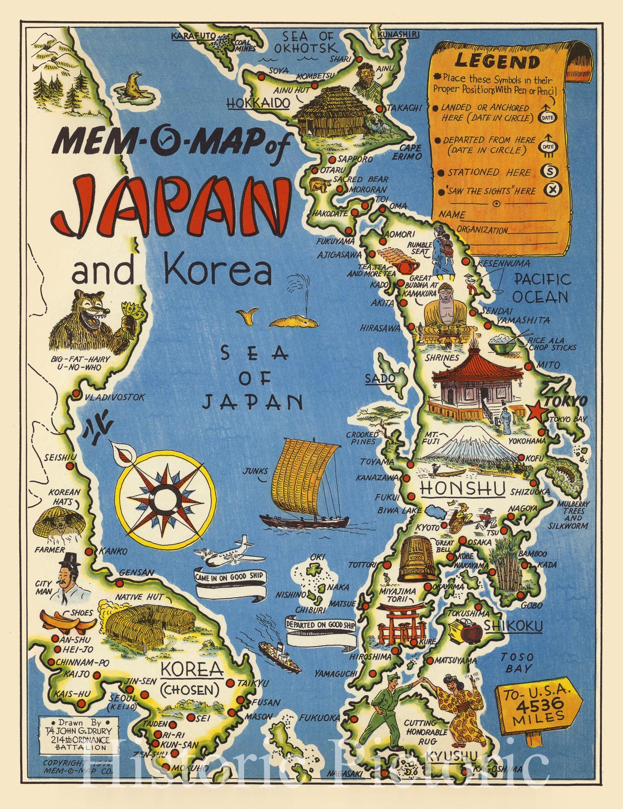 Japan and Korea - Pictorial Map, 1946 - Historical Map Print