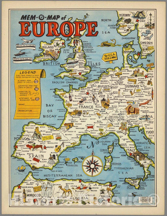 Historic Map : Mem-O-Map of Europe, 1946 - Vintage Wall Art