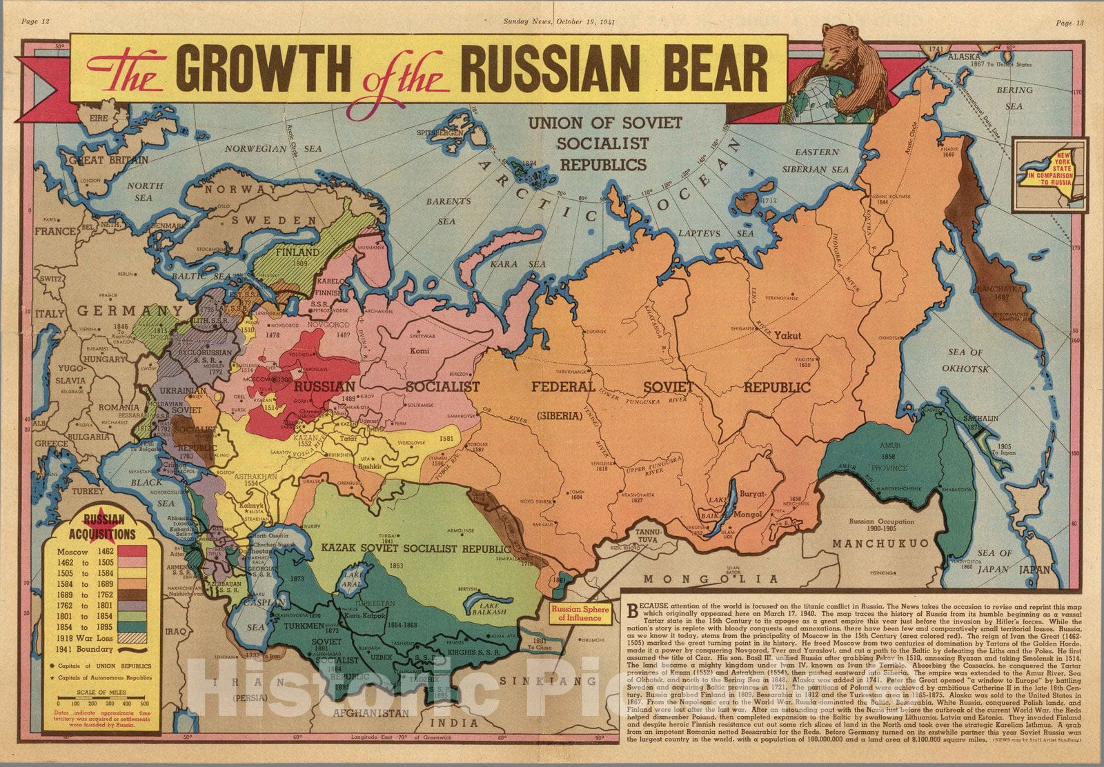 Historic Map : The growth of the Russian Bear 1941 - Vintage Wall Art