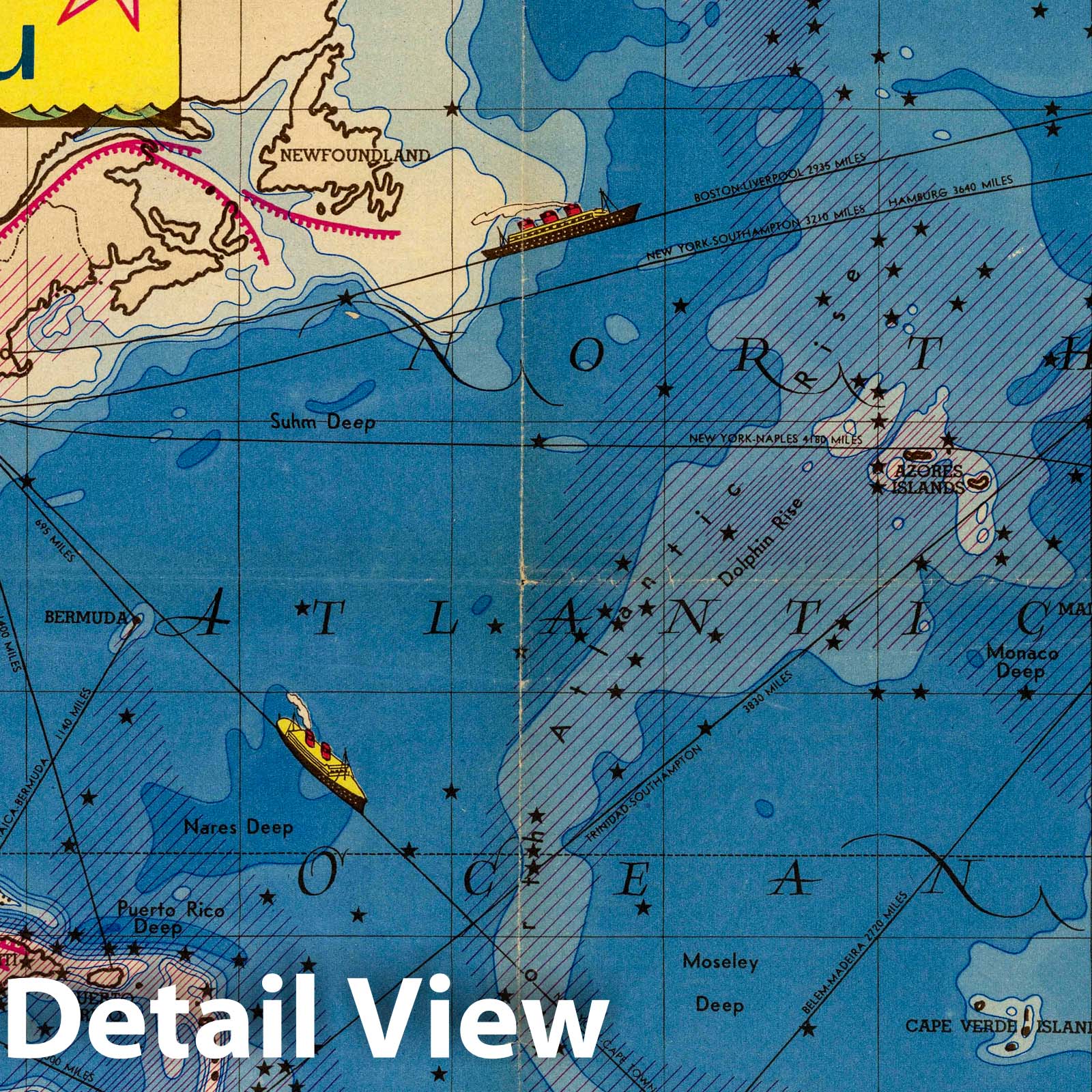 North Atlantic Ocean - Pictorial Map, 1941 - Earthquake Zones & Routes