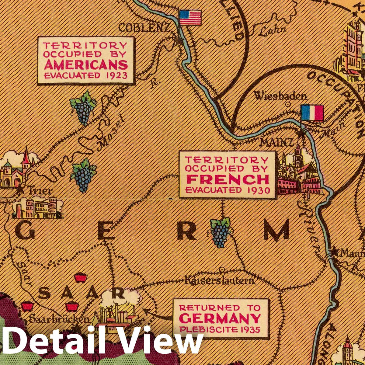 Rhine River Valley - Pictorial Map, 1936