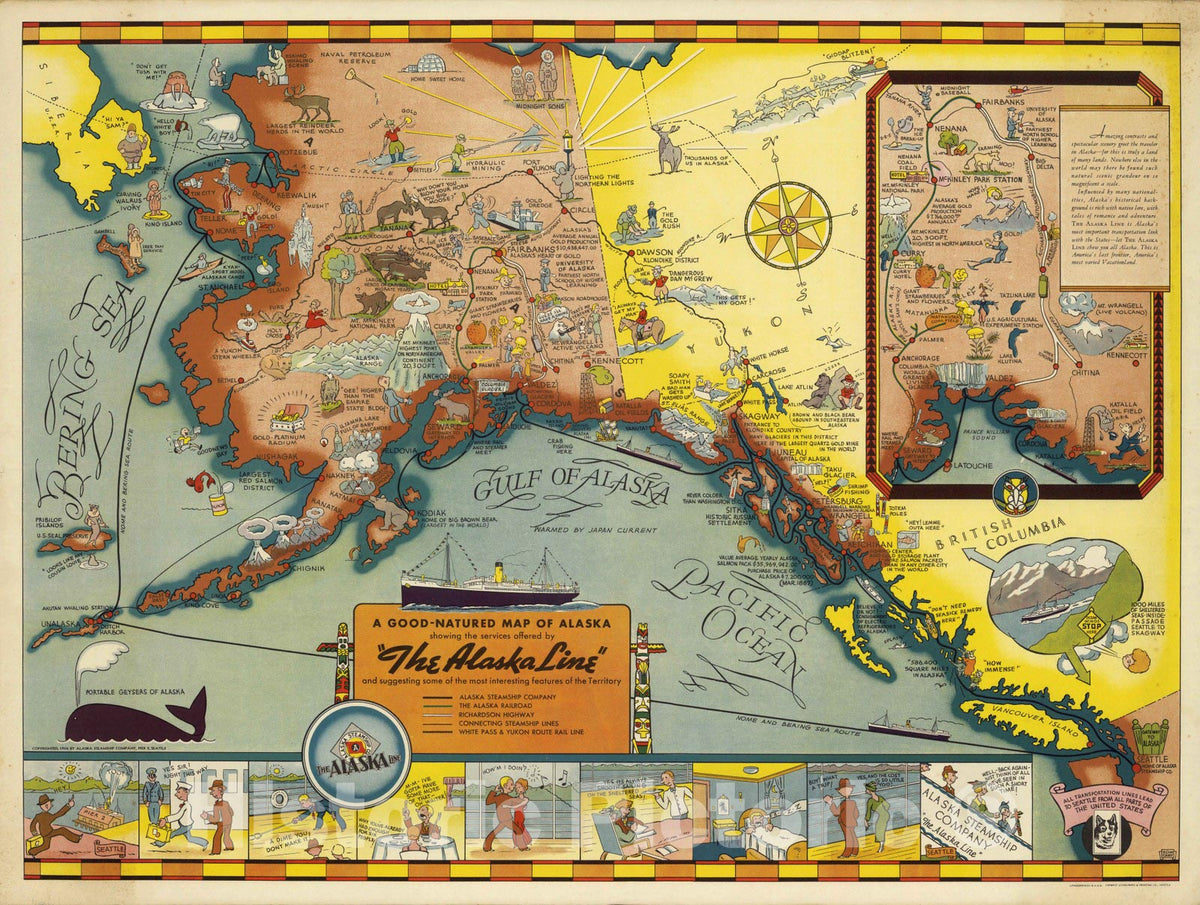 Historic Map : A good-natured map of Alaska, 1939 - Vintage Wall Art