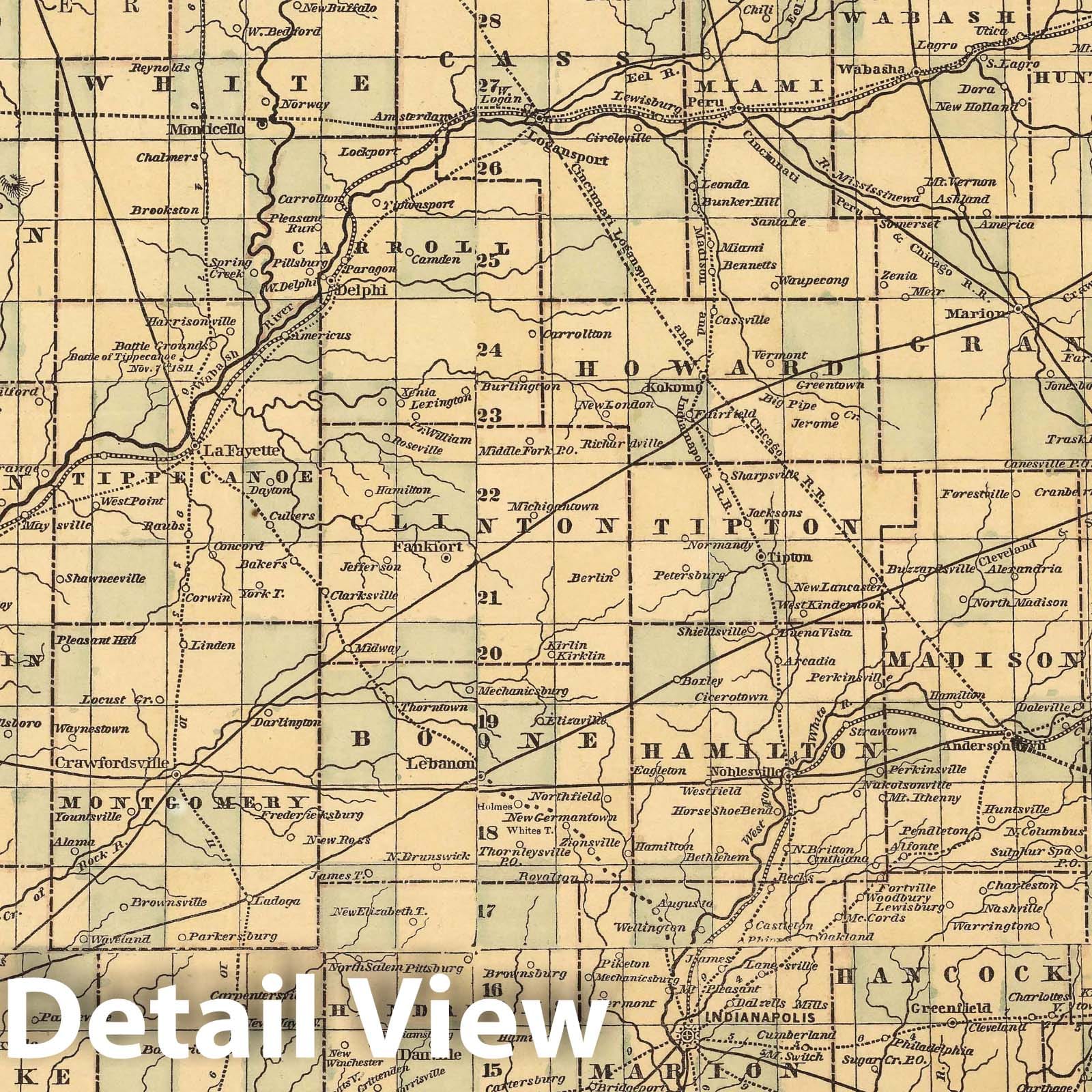 Indiana - Railroad Map, 1853 - Historical Map Print