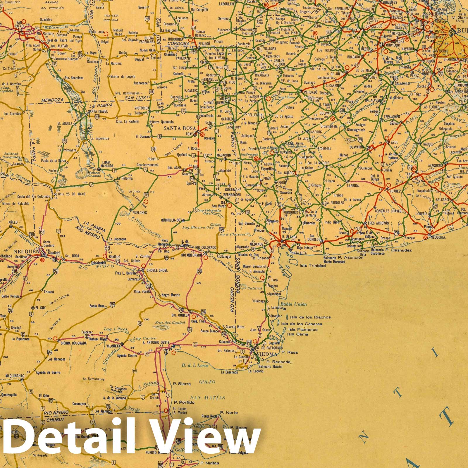 Argentina - Road Map, 1946 - Historical Map Print