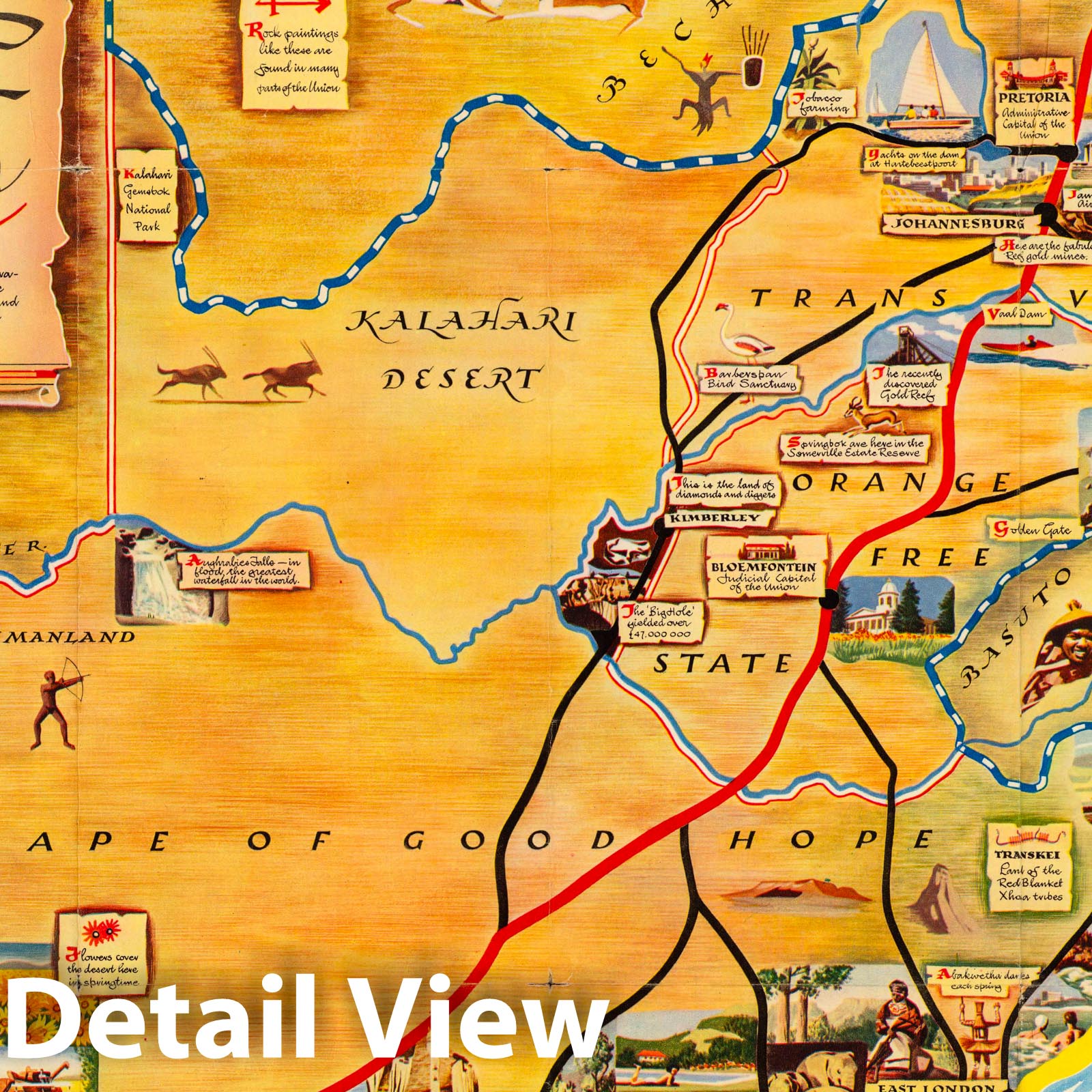South Africa - Pictorial Map, 1950 - Historical Map Print