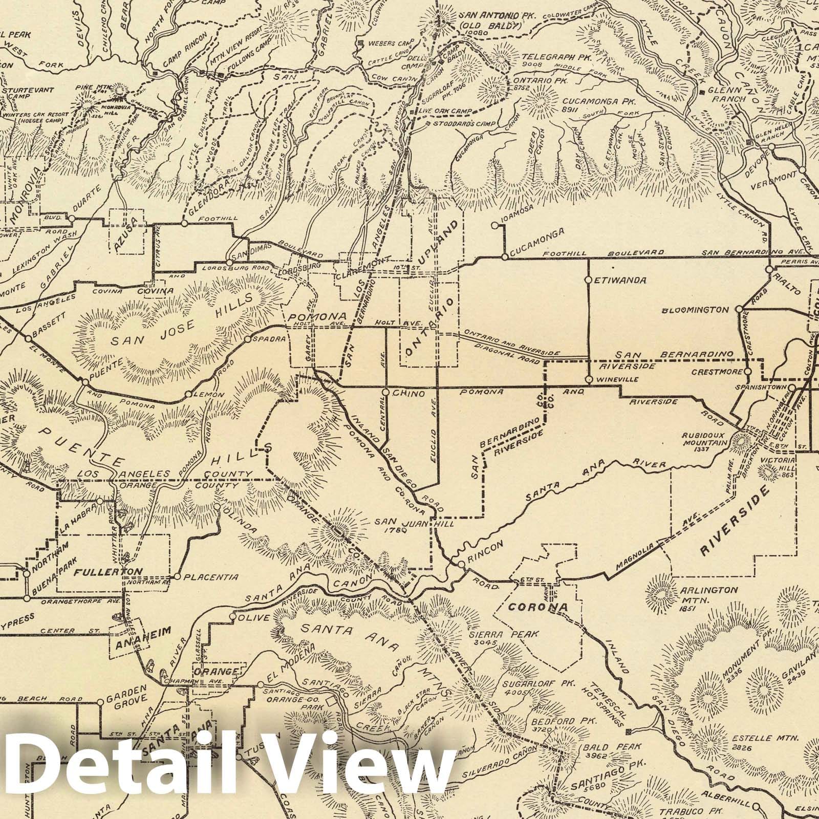Los Angeles and Adjacent Counties - Road Map, 1909 - Historical Map Print