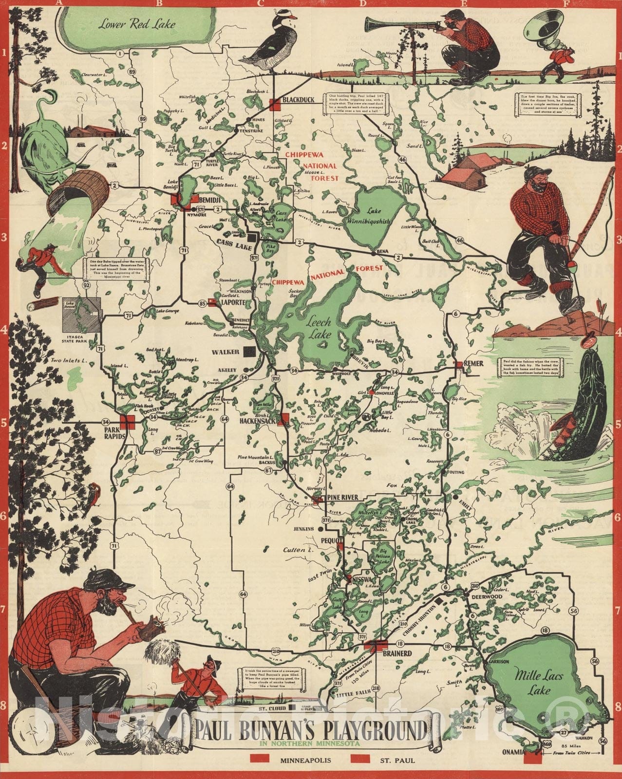 Historic Map : Pocket Map, Paul Bunyan's playground in northern Minnesota 1936 - Vintage Wall Art