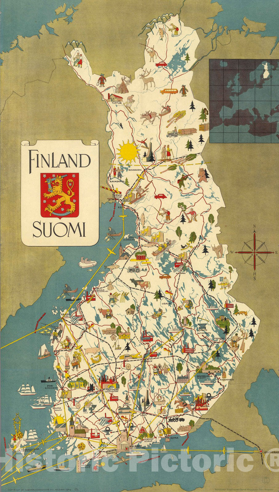 Finland - Pictorial Map, 1949 - Historical Map Reproduction