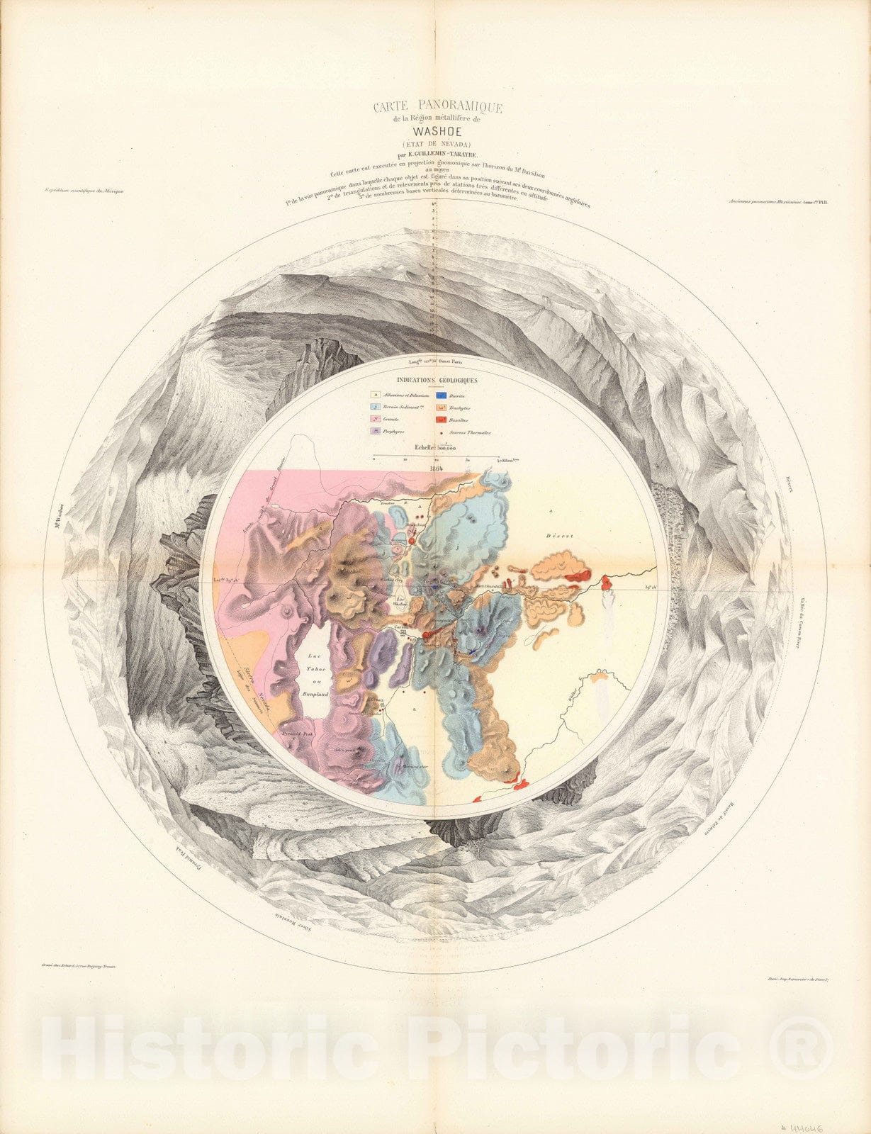 Historic Map : Nevada, Carte Panoramique de la Region metallifere de Washoe (Etat de Nevada) 1864 , Vintage Wall Art